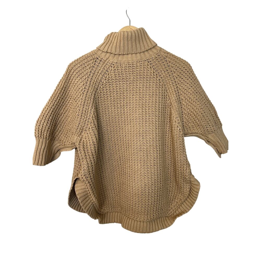 J. CREW Women's Turtleneck Cotton Poncho Sweater Tan Size XS/S Preppy - Picture 3 of 10